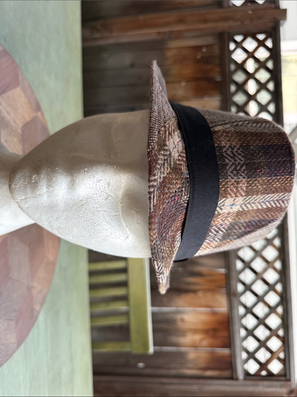 Patterned Fedora Hat Brown Plaid Trilby Classic Fashion Cap One Size